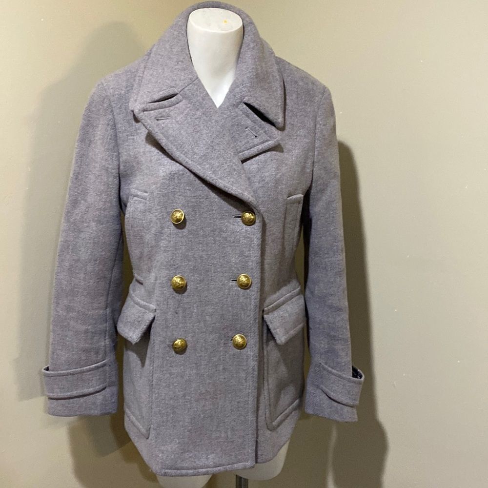 J. Crew Gray Pea Coat with Gold Buttons